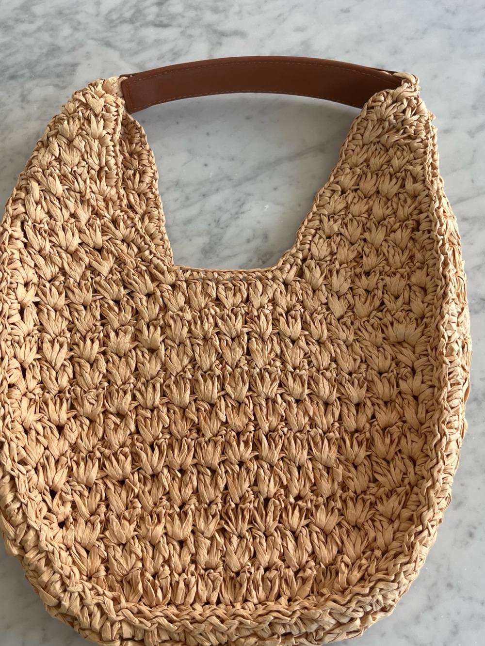 Woven Straw Shoulder Bag with Tan Leather Trim - Picture 3 of 3